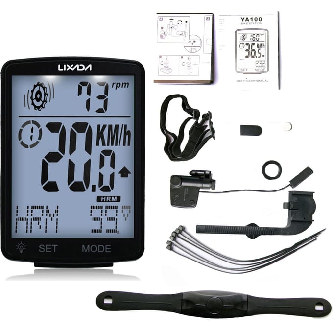 LIXADA 3-in-1 draadloze fietscomputer Multifunctioneel LCD-scherm Fietscomputer met hartslag White backlight