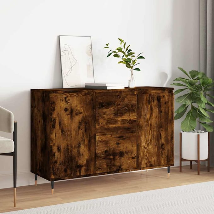 vidaXL - Dressoir - 101,5x35x70 - cm - bewerkt - hout - gerookt - eikenkleurig