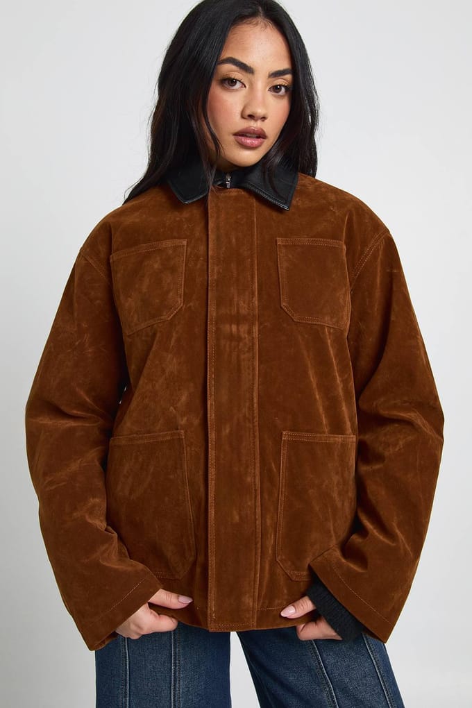 boohoo Dames Boxy Suede Bomberjack | Rust | Maat: 8