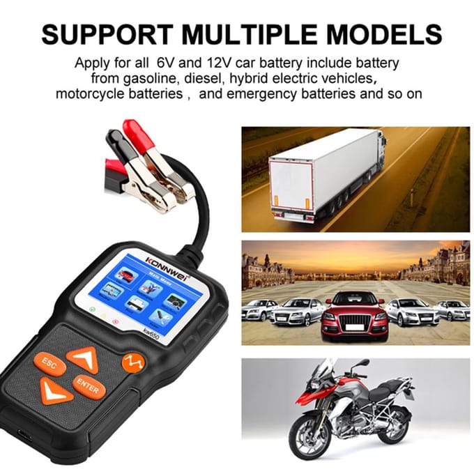 KONNWEI auto-accutester 12V auto-auto-accubelastingstester op startsysteem en laadsysteem zwart