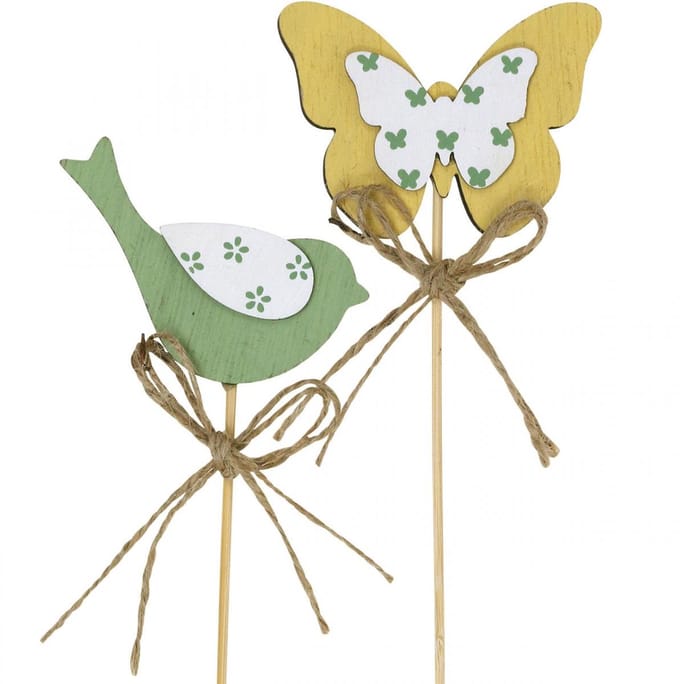 Plug vogel vlinder, hout decoratie, plant plug lente decoratie groen,