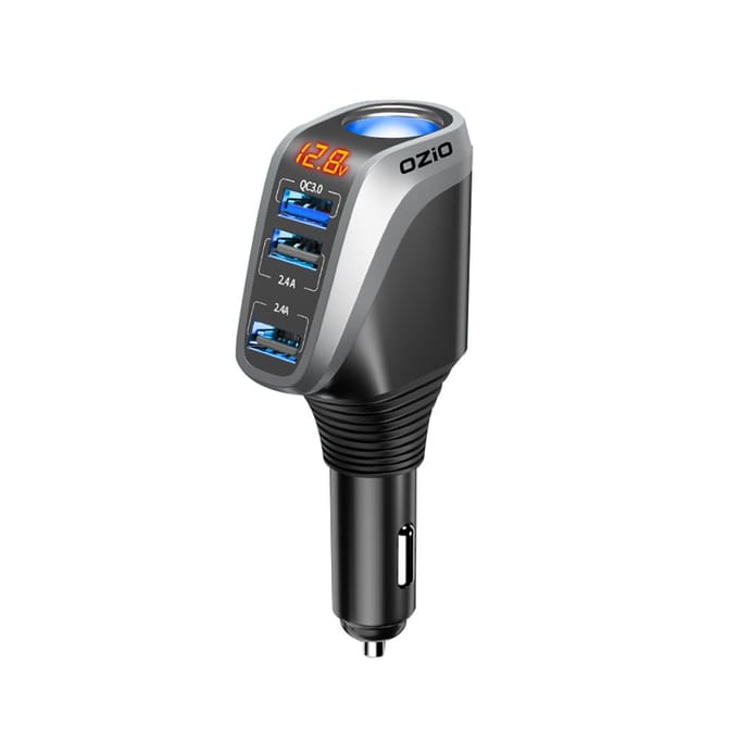 OZiO Autolaadadapter Multifunctioneel Snellaadapparaat met Spanningsweergave voor 12-24V Auto Type 1 zilver
