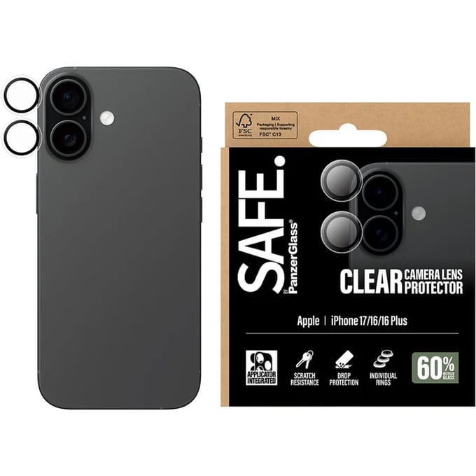 SAFE by PanzerGlass Camera Lens Protector Transparent iPhone 17 | iPhone 16 | 16 Plus