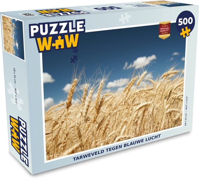 Puzzel Tarweveld tegen blauwe lucht - Legpuzzel - Puzzel 500 stukjes