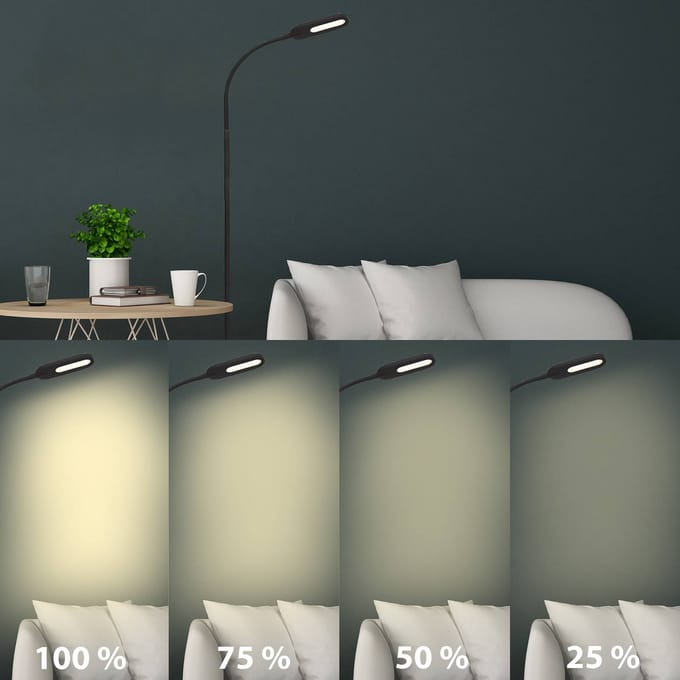 BRILONER Office Step - LED Vloerlamp - zwarte stande lamp - met cct kleurtemperatuurregeling - dimbaar - met touch - kantelbaar - 128cm