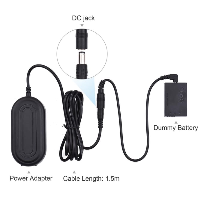 Andoer DR-E12 Dummy Batterij AC Stroomadapter Camera Voeding met Stekker Vervanging voor US plug zwart