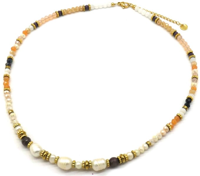 Ketting - Kralen en Parels - RVS - Lengte 40-46 cm - Beige