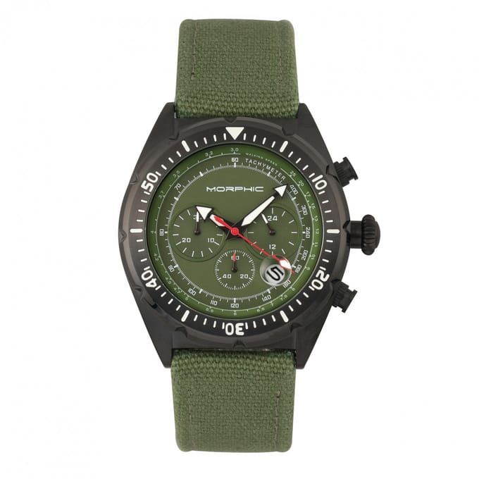 Morphic M53-serie chronograaf vezelgeweven lederen band horloge met datum