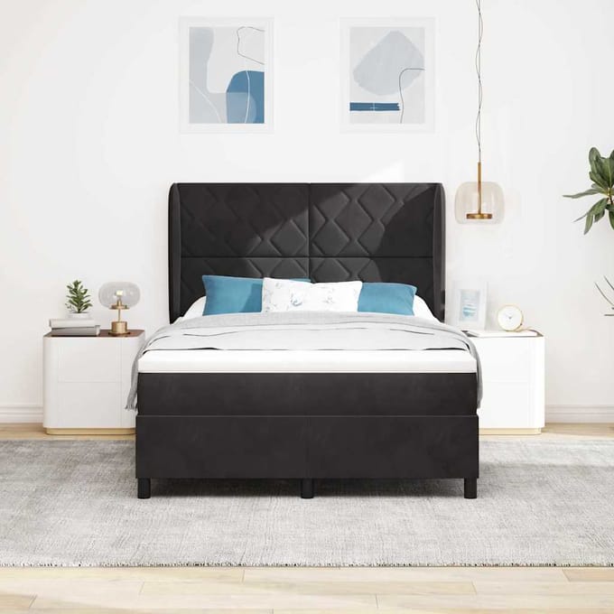 vidaXL - Boxspring - bed - met - hoofdeinde - Zwart - 200 - x - 140 - cm - Fluweel
