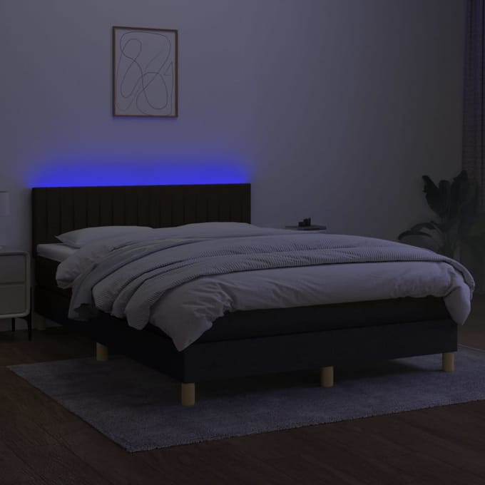 vidaXL - Boxspring - met - matras - en - LED - stof - zwart - 140x190 - cm