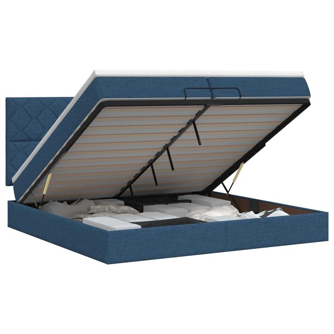 vidaXL - Ottoman - bed - met - matras - met - hoofdeinde - Blauw - 200 - x - 200 - cm - Stof