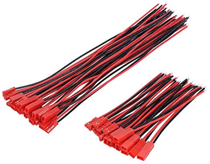 JST Connectoren Set - 2-polige Kabels - DIY Elektronica - Dubbele Lengtes - 20 Paren - Rood Zwart