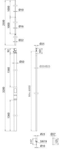Dehn HVI Geleider 23mm Cu Met Steunbuis L 3200mm - 819338