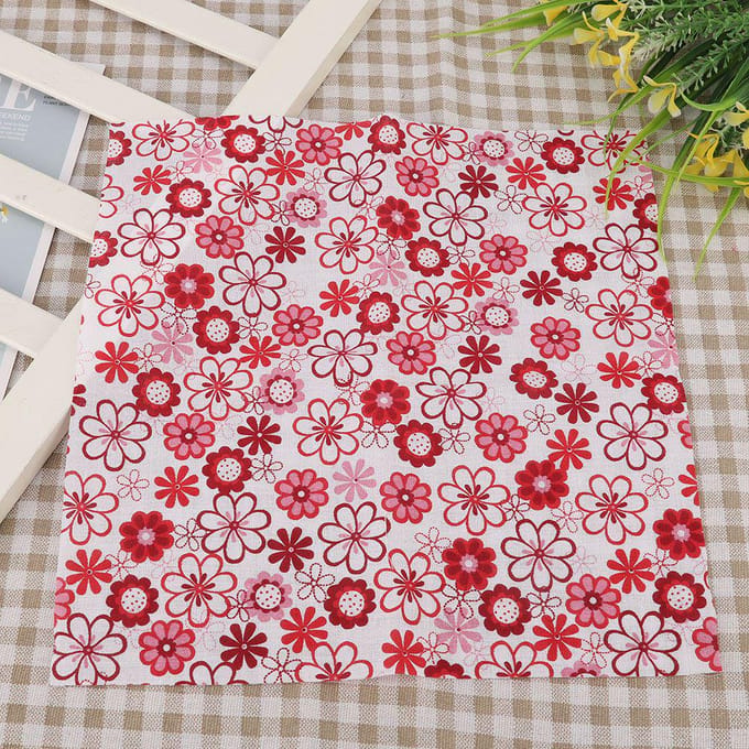 7pcs Cotton Fabric Square Flower Pre cut DIY Patchwork Cloth Red Flower Series(25 * 25 cm) beige