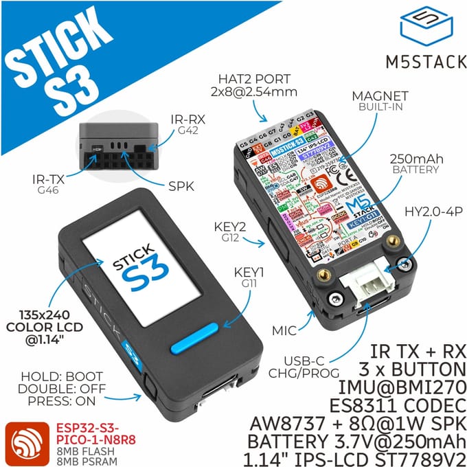 M5Stack Officiële M5StickS3 ESP32S3 Mini IoT Ontwikkelingskit StickS3