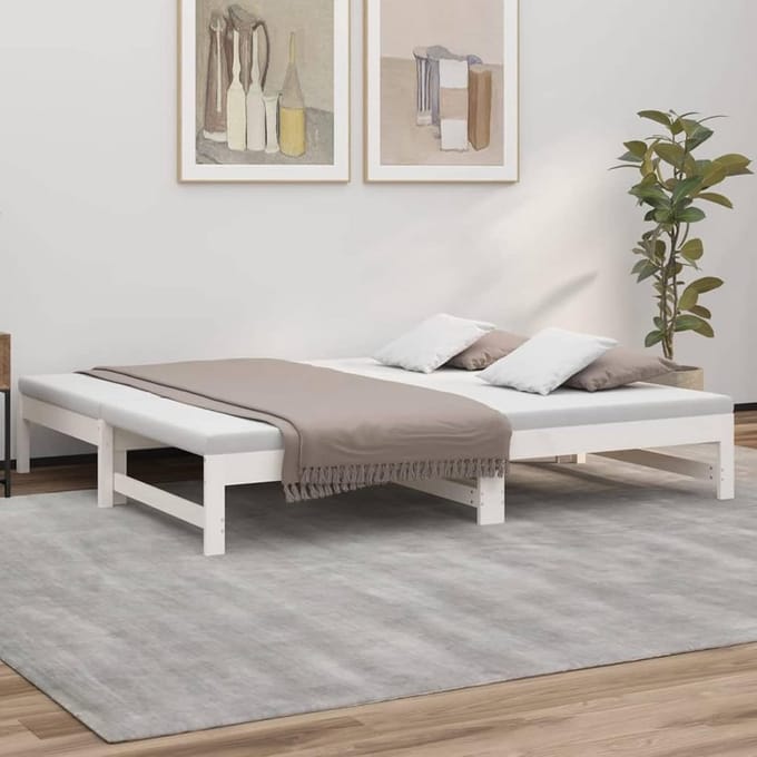 Uitschuifbaar Slaapbank 2-in-1 met Massief Houten Frame, Wit