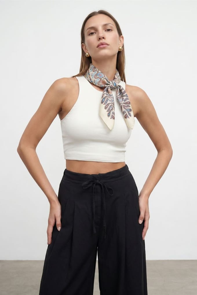 Geribbelde Mouwloze Crop Blouse