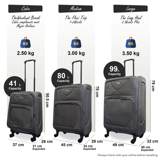 Softshell lichtgewicht grijs nylon 4-wiel reiskoffer Feestkoffers