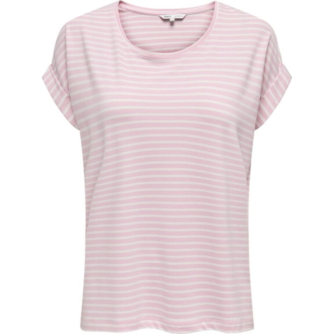 ONLY ONLMOSTER STRIPE S/S O-NECK TOP JRS NOOS Dames T-shirt - Pink Lady Cloud Dancer