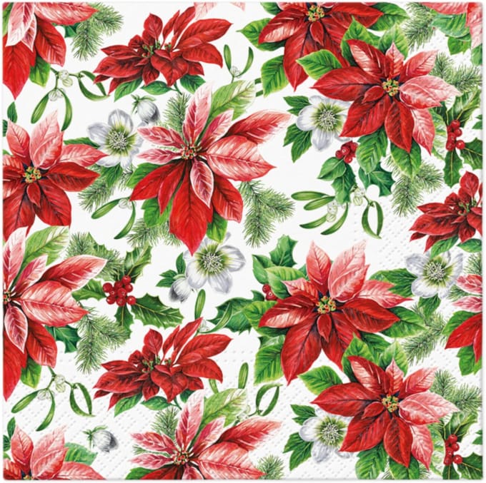 Cocktail servetten Glory Poinsettia - PAW Decor - 25x25 cm