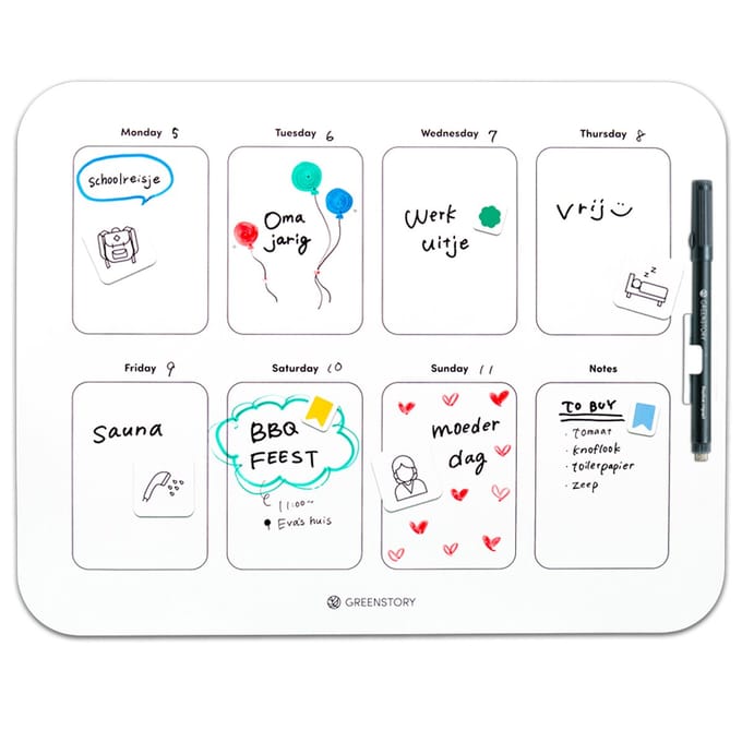 GreenStory - Sticky Whiteboard - Week Kalender Classic - met Sticky Pen