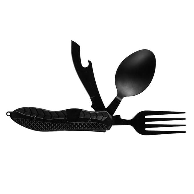 4 in 1 Camping Bestek Roestvrij Staal Opvouwbaar Afneembaar Multifunctioneel Multitool Mes voor black
