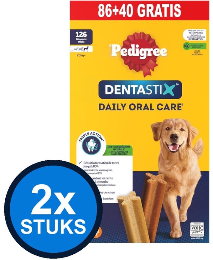 2x Pedigree - Dentastix L 86+40 - Hondenvoer Snacks - 4.86 kg
