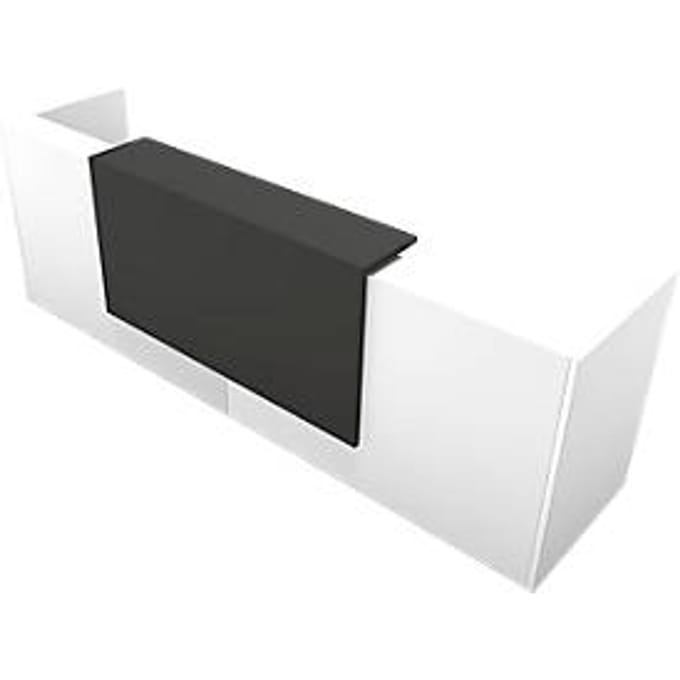 Balie Spezia, recht, B 3260 x D 880 x H 1130 mm, wit/leder grijs