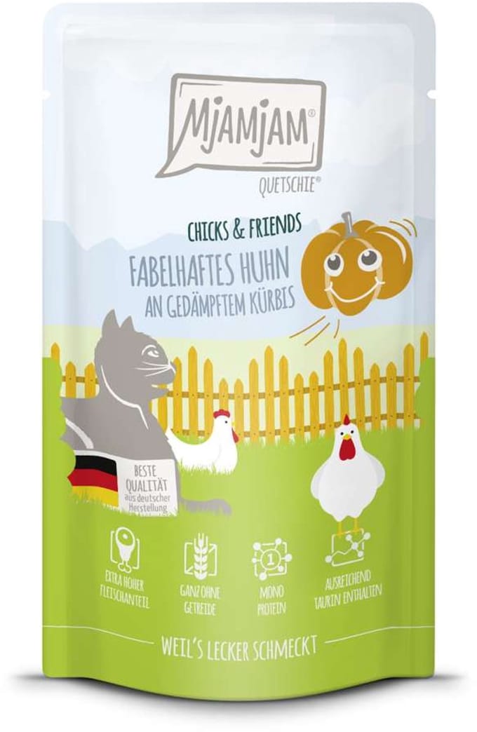 MjAMjAM Cat - Chicks+Friends 12x125g - Kip & Pompoen