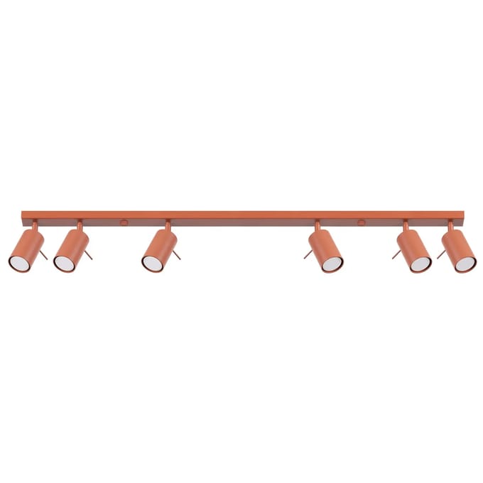Plafondlamp RING 6L met 6 verstelbare spots in lijn - Sollux Lighting - IP20 - Okerrood staal behuizing - 117 x 6 x 17 cm - 6 x GU10 LED, exclusief lichtbron - 6 x 10 W - Moderne plafondlamp voor hal, gang en keuken