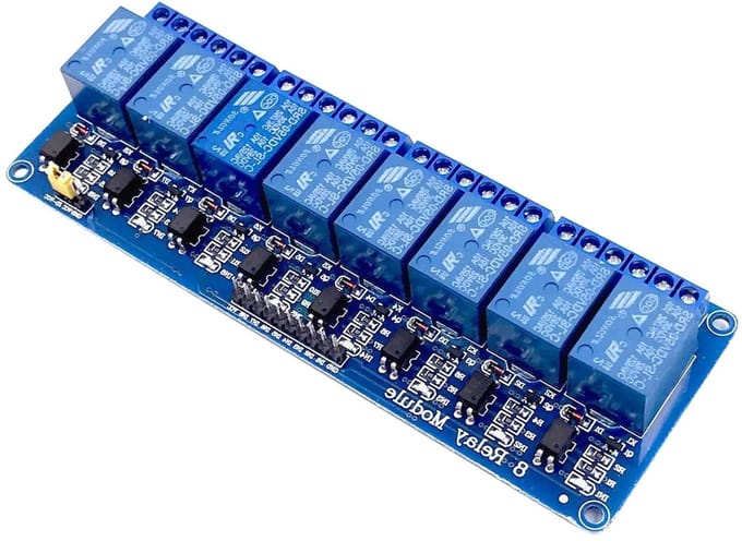 8-kanaals 5V relaismodule voor automatisering, schakelen en besturing van apparaten, blauw