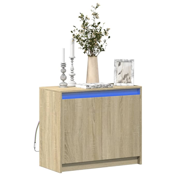 vidaXL - Dressoir - met - LED - 72x34x61 - cm - bewerkt - hout - sonoma - eikenkleurig