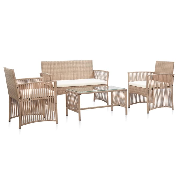 vidaXL - 4-delige - Loungeset - met - kussens - poly - rattan - beige