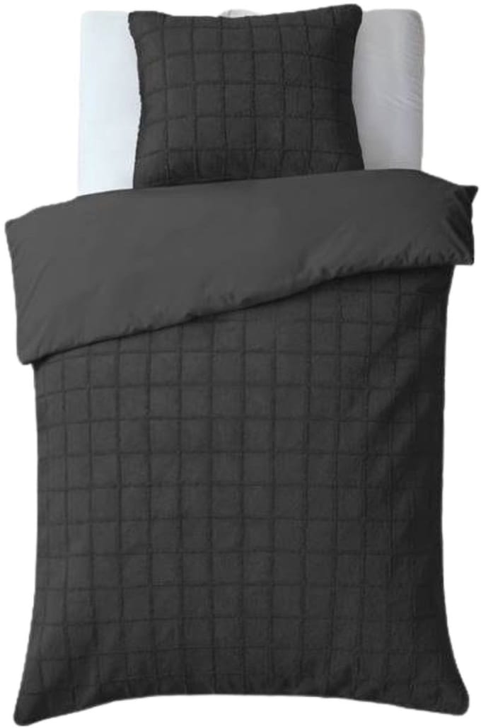 Droomtextiel Teddy Dekbedovertrek Fur Check - 140x200/220 cm - Zwart