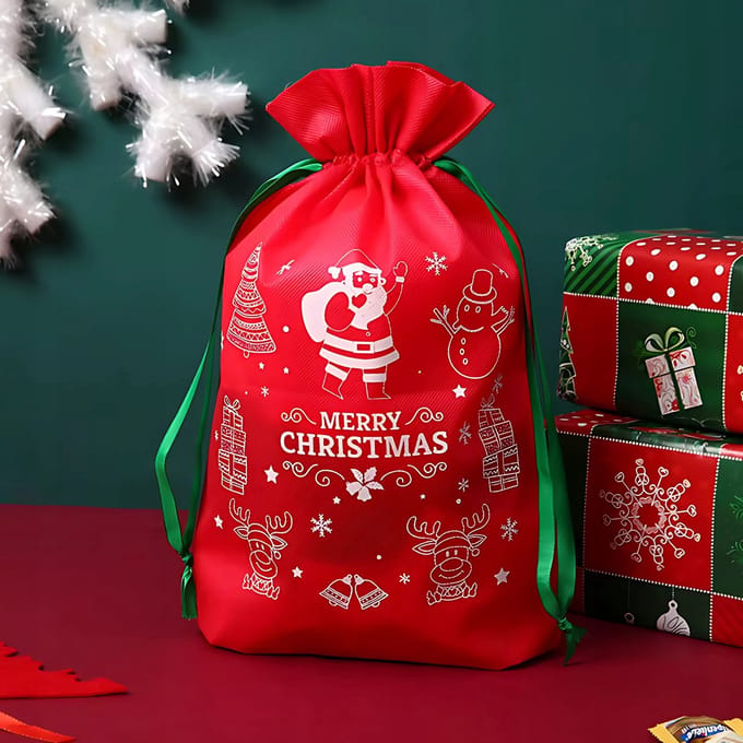 Kerstcadeau Zak - Rode Geschenkzak - 35x25 cm - Herbruikbaar - Feestelijk Design