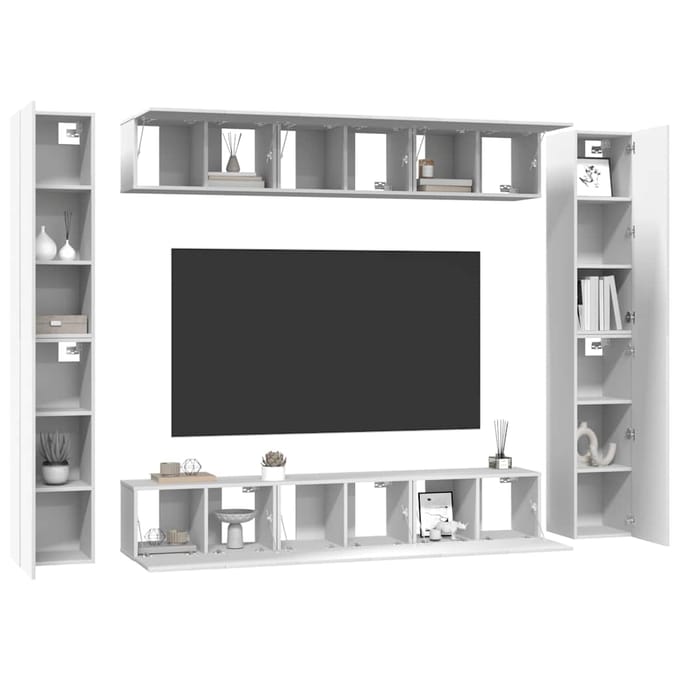 vidaXL - 10-delige - Tv-meubelset - bewerkt - hout - wit