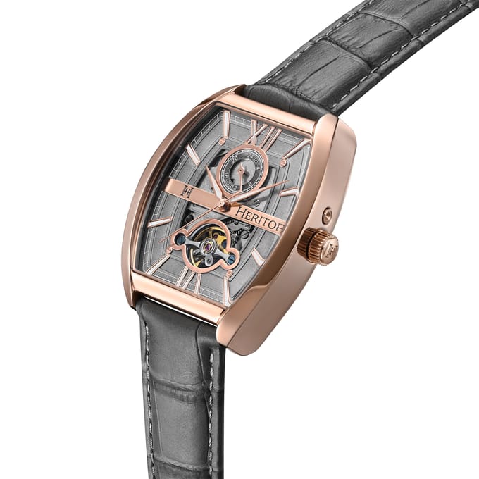 Heritor Automatic Masterson Semi-Skelet leren band horloge - Roségoud/grijs