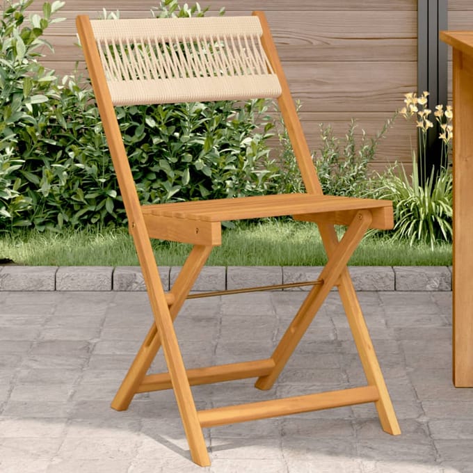 vidaXL - Opklapbare - stoelen, - 2 - stuks, - beige, - massief - acaciahout - en - touw