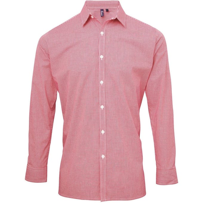 Premier Heren Gingham overhemd met lange mouwen (Rood/Wit)