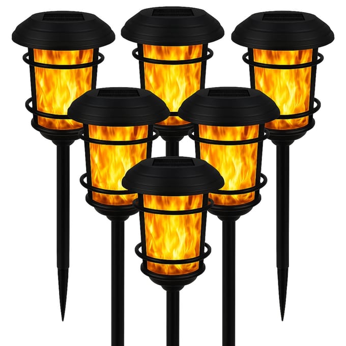 Dutch Standard Solar Tuinfakkels – 6 Stuks – 43 cm – LED Vlameffect – Schemersensor – Zwart