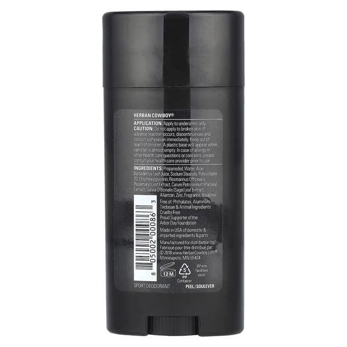 Herban Cowboy, Déodorant, Sport, 80 g (2,8 onces) gray