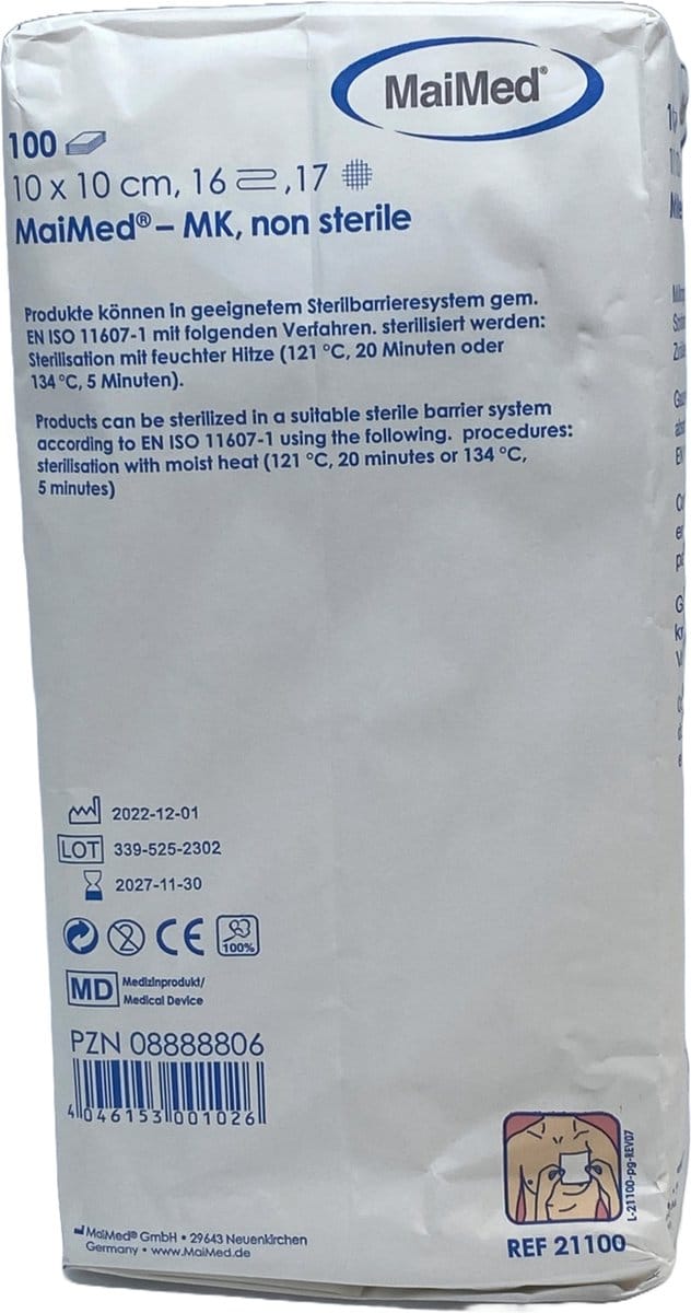MaiMed non-woven gaascompressen 10cm x 10cm 16 laags - 100 stuks