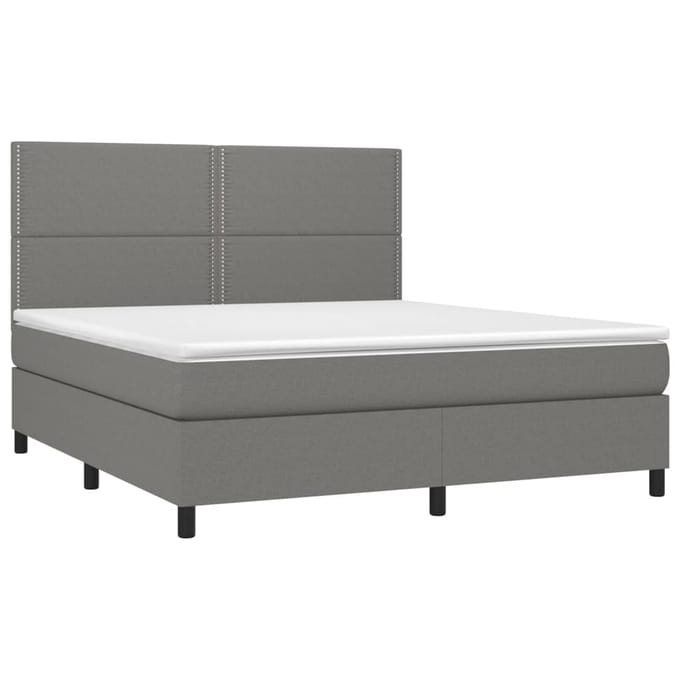 vidaXL - Boxspring - met - matras - en - LED - stof - donkergrijs - 180x200 - cm