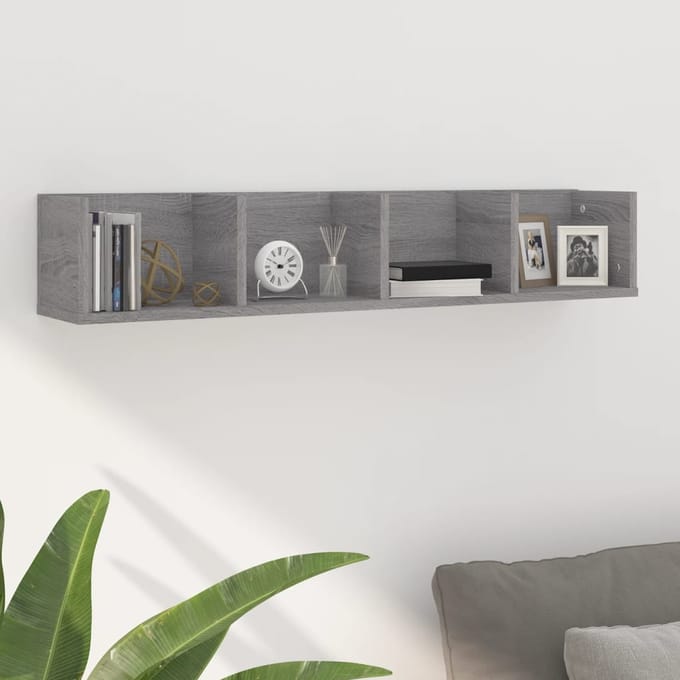 vidaXL - Wandschap - CD - 100x18x18 - cm - bewerkt - hout - grijs - sonoma - eikenkleur