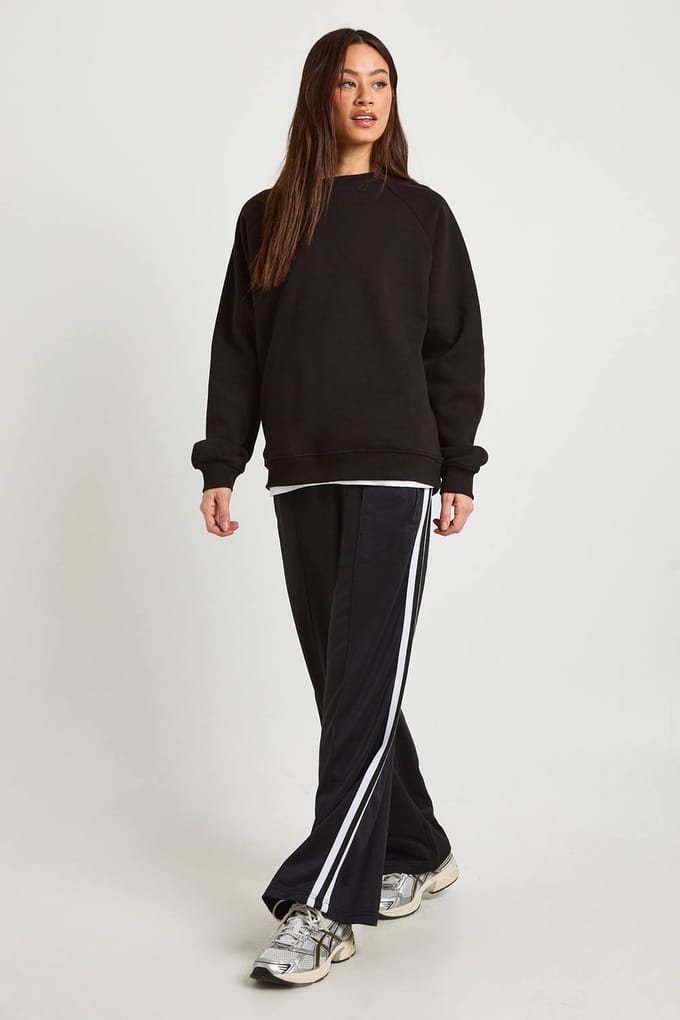 boohoo Dames Lange Raglan Naad Oversized Sweatshirt | Zwart | Maat: Small