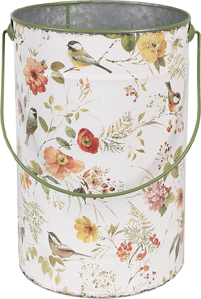 Clayre & Eef Decoratie Emmer Ø 12x20 cm Wit Metaal Bloemen