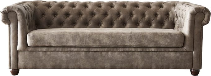 Bank Chesterfield taupe suède-look gewatteerd uit 3-zits