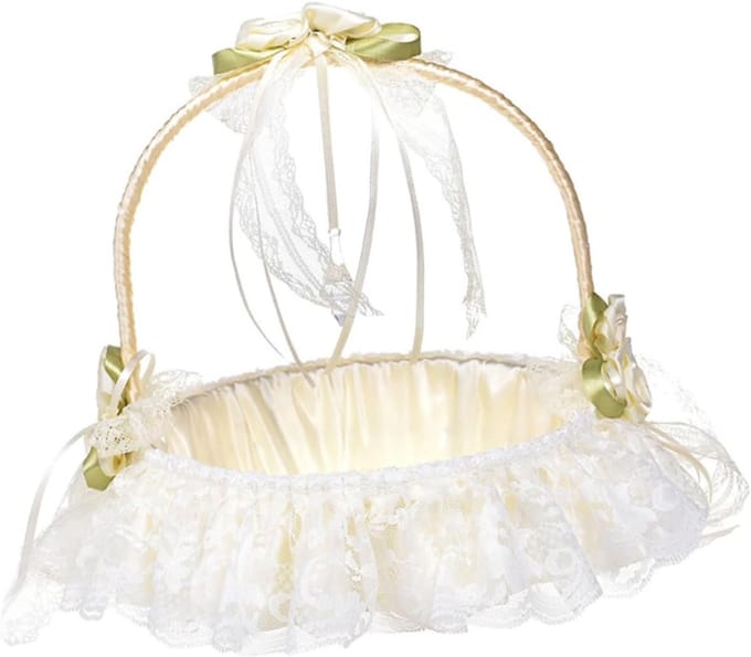 Bloemenmand Bruiloft - Decoratieve Mand - Bruiloft Accessoire - Handgeweven Design - 23x22cm - Wit