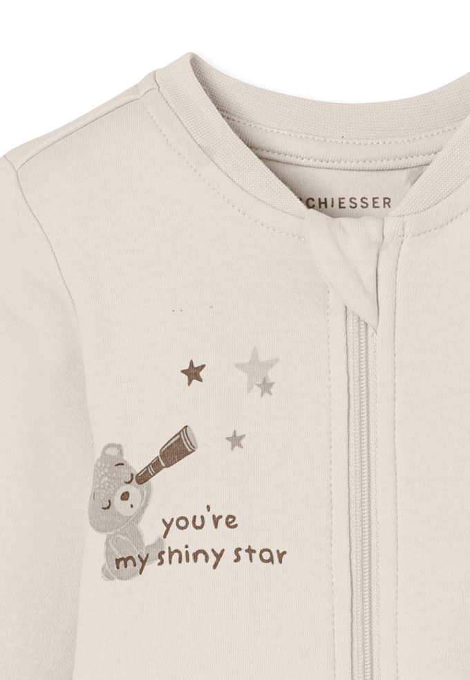 Langes rompertje met voetjes, teddybeer, beige gemêleerd - Baby 74/86
