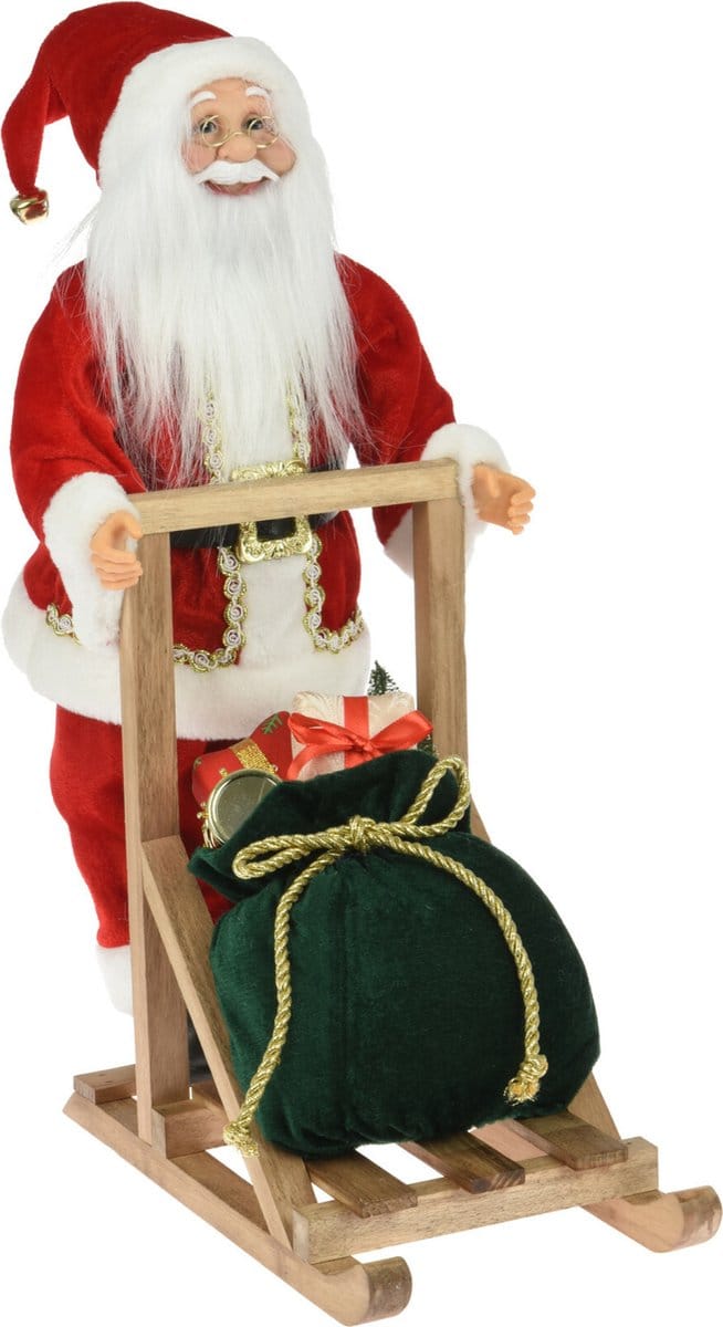Christmas Decoration Kerstman decoratie pop - op slee - H45 cm - rood - kerst - figuur
